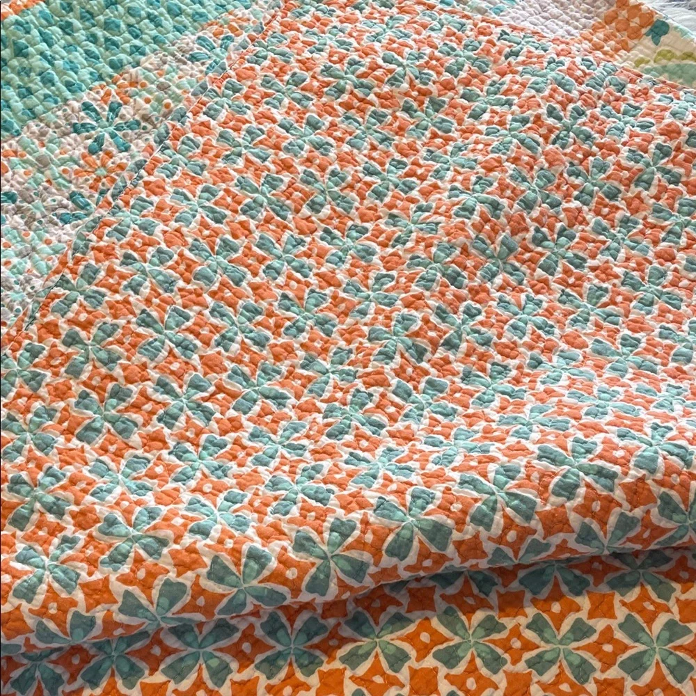 Cynthia Rowley Teal and Orange Floral Quilt